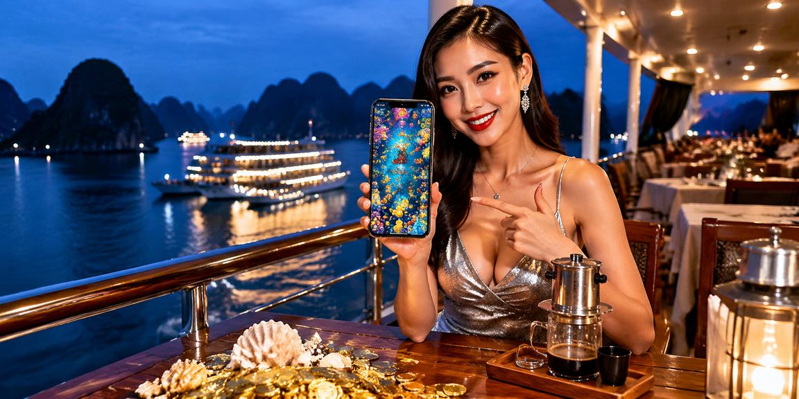 Du khách tại vịnh Hạ Long trải nghiệm casino di động và uống cà phê buổi sáng